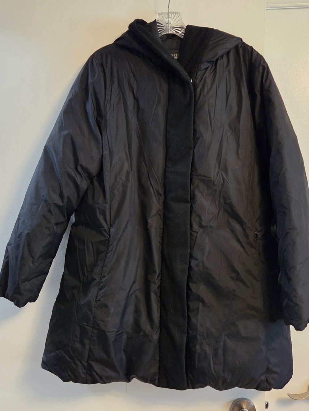 EILEEN FISHER Black Down Hooded Puffer Jacket Coat Medium